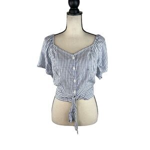 Aeropostale Stripe Tie Waist Puff Sleeve off shoulder crop top NWT Medium